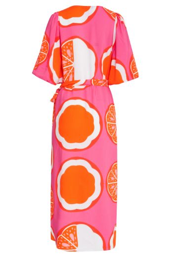 Picture of Flowing Dress Tie Belt Half Sleeves, orange multicolour