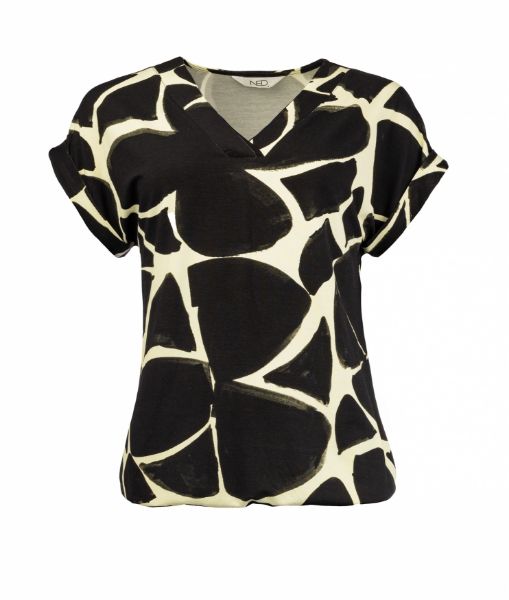 Show details for Ladies Blouse Top V-Neck, print black white Picture of Ladies Blouse Top V-Neck, print black white
