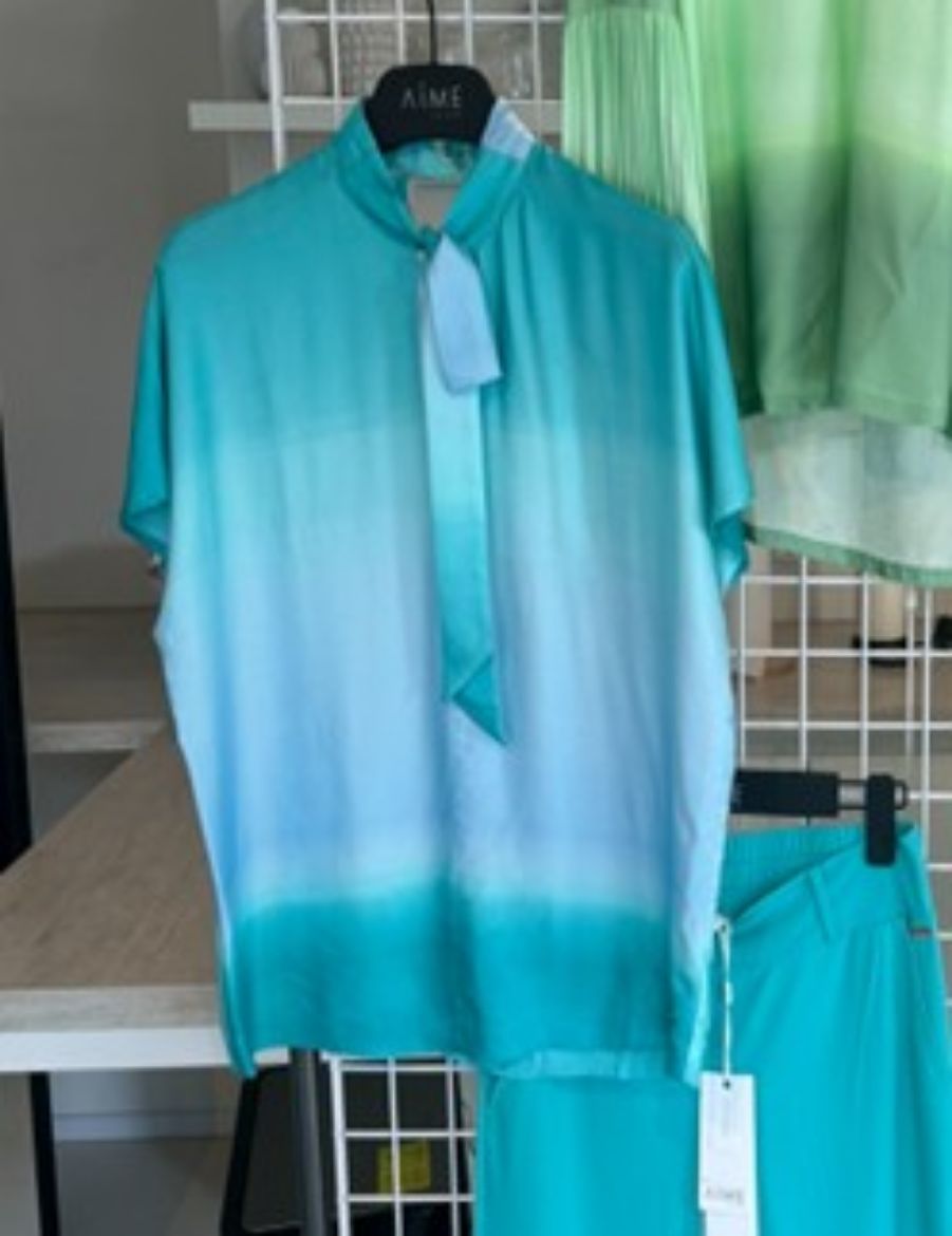 Bild von Tall Schluppenbluse Top Extra Lang, aqua blue green