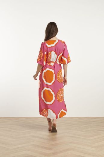 Picture of Flowing Dress Tie Belt Half Sleeves, orange multicolour
