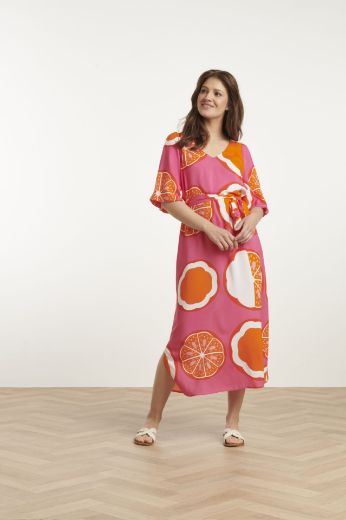 Picture of Flowing Dress Tie Belt Half Sleeves, orange multicolour
