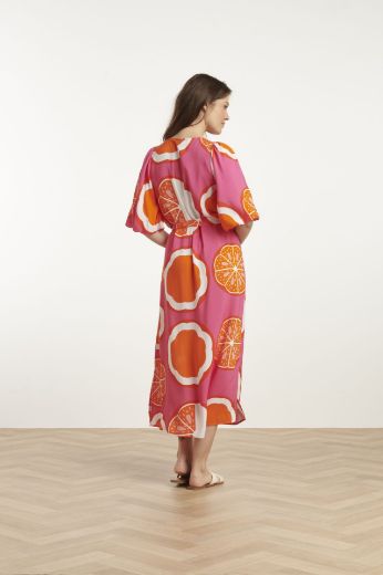 Picture of Flowing Dress Tie Belt Half Sleeves, orange multicolour