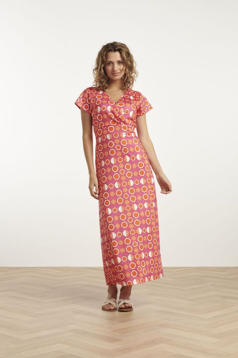 Picture of Midi Dress V-Neck, pink orange print
