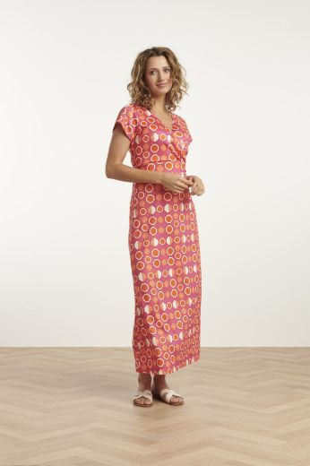 Picture of Midi Dress V-Neck, pink orange print