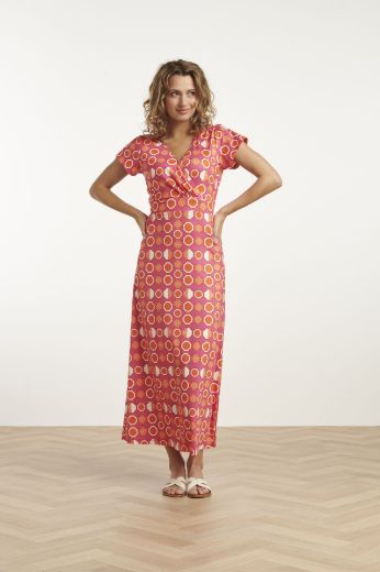 Picture of Midi Dress V-Neck, pink orange print