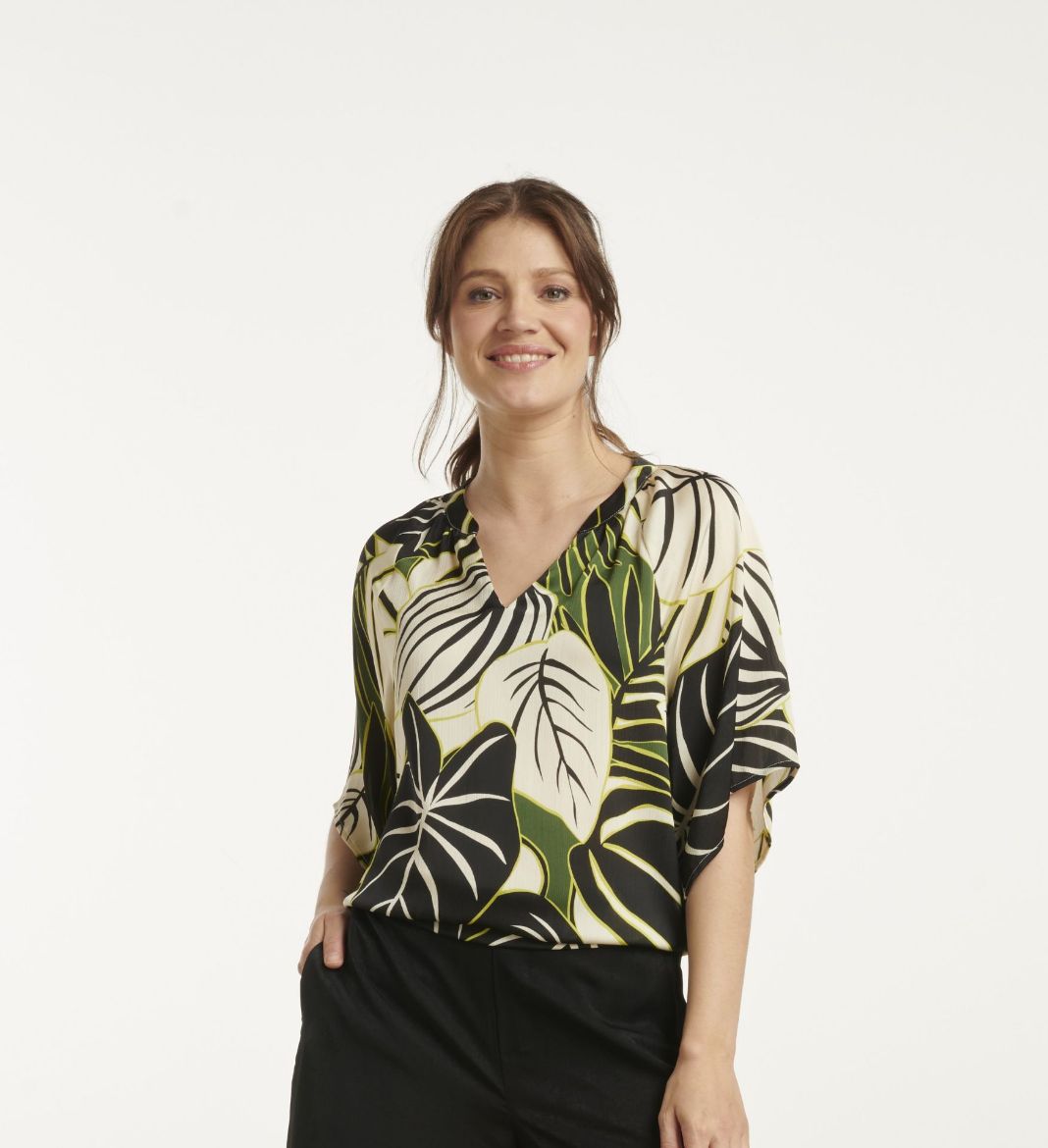 Bild von Tall Blusen-Top V-Ausschnitt Extra Lang, green multicolour