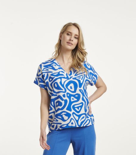 Picture of Tall Women Blouse V-Neck Extra Long, cobalt blue white