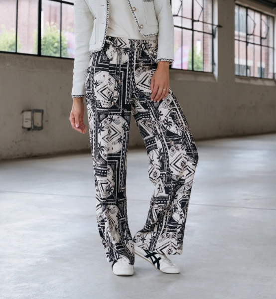 Agrandir l'image de Tall Femmes Pantalon Léger Jambe Large Extra Long, noir blanc sable à motifs Image de Tall Femmes Pantalon Léger Jambe Large Extra Long, noir blanc sable à motifs