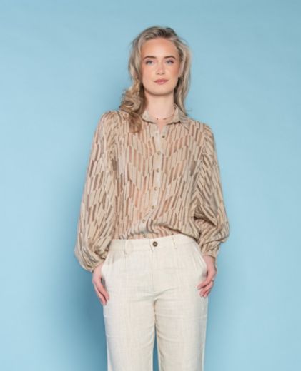 Image de Tall Blouse Tissu Burnout Manches Volantes, beige