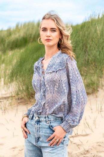 Image de Tall Blouse Imprimé Jacquard Extra Long, bleu denim