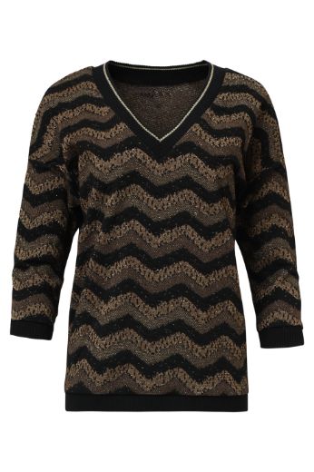 Bild von Damen Zickzack-Oberteil Lurex Schwarz Gold