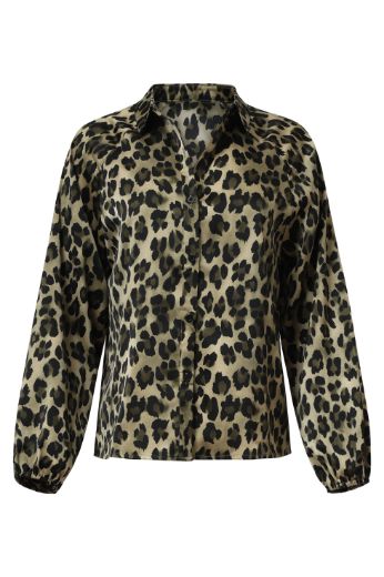 Bild von Tall Damen Satinbluse Leopardenmuster Puffärmeln