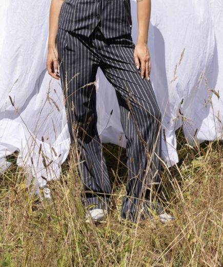 Image de Tall Femme Pantalon Lizzy Fines Rayures Pois Longueur L36 Pouces