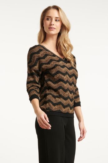 Bild von Damen Zickzack-Oberteil Lurex Schwarz Gold