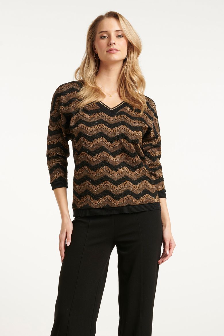 Bild von Damen Zickzack-Oberteil Lurex Schwarz Gold