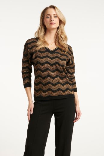 Bild von Damen Zickzack-Oberteil Lurex Schwarz Gold