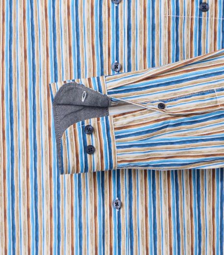 Picture of Tall Men Shirt Casual Fit Sleeve Length 72 cm, blue brown stripes