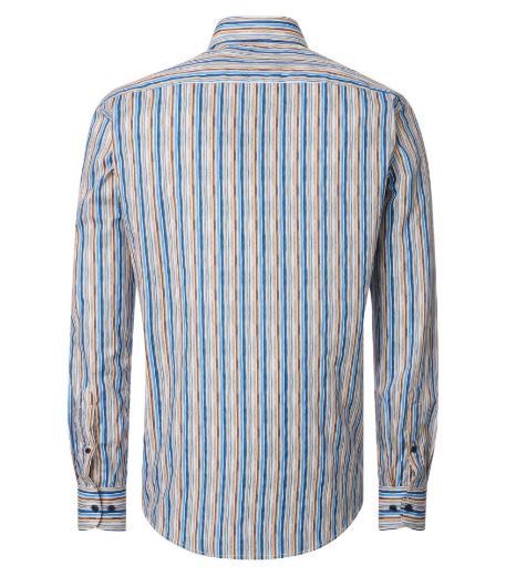 Picture of Tall Men Shirt Casual Fit Sleeve Length 72 cm, blue brown stripes