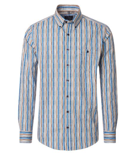 Picture of Tall Men Shirt Casual Fit Sleeve Length 72 cm, blue brown stripes