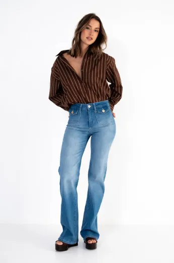 Image de Tall femmes Jean  taille Bobby Pocket, coupe semi-large, 34 et 36 pouces, bleu vif