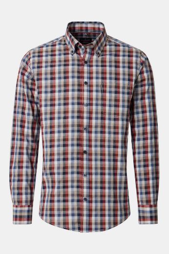 Bild von Tall Herren Hemd Casual Fit Ärmellänge 72 cm, blau orange Karo
